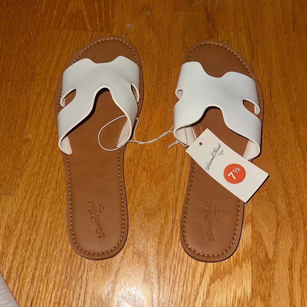 White and Brown Sandals Slip-On Style